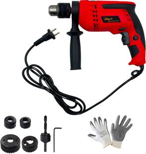 Hillgrove HCM1163M1 700W Power Drill Machine with Gloves, 6Pcs Wood Working Hole Saw Drill Bits for Ma...