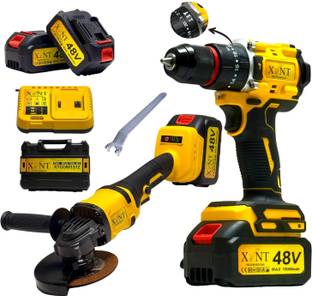 Hakimi XLNT 2PCS 48V Cordless Brushless Impact Drill & Angle Grinder Combo Kit 3 Modes Hammer Drill 10...