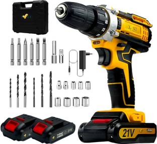 Hakimi 21V CORDLESS DRILL MACHINE KIT x2-21V Battery Operated with 2 Speed and 25pc Accessories Cordle...
