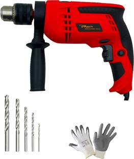 Hillgrove HGCM1161M3 700W Power Drill Machine with Gloves, 5Pcs HSS Drill Bits for Making Holes in Met...