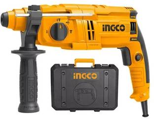 INGCO Drill machine 800 W With 3 drills and 2 chisels 1100 RPM Variable Speed Rotary Hammer Cum Demoli...