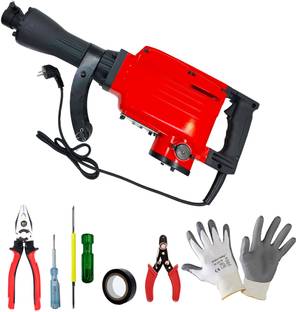 Hillgrove MCGH1070M6 1800 W 100% Copper Heavy Duty Demolition Chisel+Hammer Breaker Drill Machine with 5Pcs Hand Tool Kit and 2 Bits for Breaking Concrete Road/Wall DFH72 Pistol Grip Drill