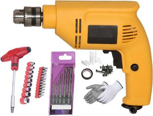 Digital Craft 100% Copper Winding Electric Reversible 10mm 550W Drill Machine,T-Bar Socket Set,5Pc Mas...