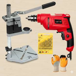 RanPra 600W Pro-Series 10mm Reversible Benchtop Drill Kit: Includes Heavy-Duty Stand & Bits Pistol Gri...