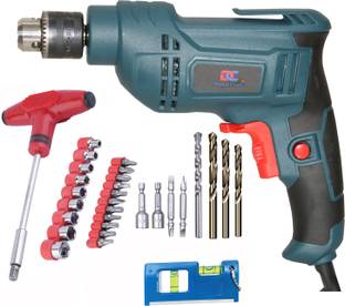 Digital Craft 100% Copper Winding Electric 600w Reversible Drill Machine 10MM,T-Bar Socket Set,Mini Pocket Level Pistol Grip Drill