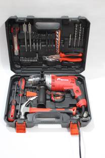 POWERBASH ENON 710W Corded Impact Drill Machine Tool Kit Enon 46-Piece Drill Machine Tool Kit with Red...
