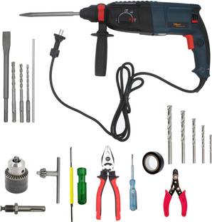 Hillgrove MCGH1036M4 26mm Hammer Impact Drill Machine Forward/Reverse Rotaion with 5Pcs Hand Tool Kit,Drill Chunk(13mm),5Pcs SDS Plus,5Pcs Masonry Drill Bit Set DP238 Pistol Grip Drill