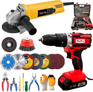 RanPra 21VOLT CORDLESS DRILL AND 110MM ANGLE GRINDER WITH TOOLS Cordless Drill