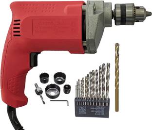 Inditrust 10mm Electric drill machine 350w with13pc HSS bit 6pc Hole saw 1pc Masonry bit set (Pack of ...