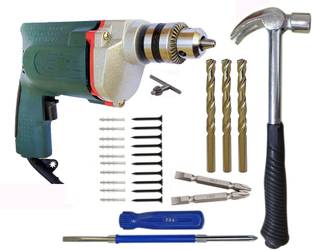 Inditrust 10mm Electric drill machine 350W with 2in1 Screwdriver 10pc Screw 10pc Gitti 3pc Masonry bit...