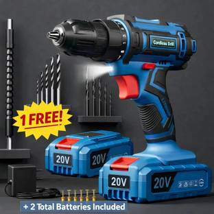 NUVIO Cordless Drill Set DOUBLE BATTERY Drill Machine 48V Heavy Duty Heavy Duty Drill Kit Dual Speed K...
