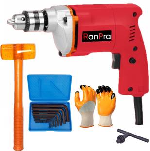 RanPra 10MM DRILL MACHINE WITH ALLEN KEY SET AND RUBBER HAMMER Pistol Grip Drill