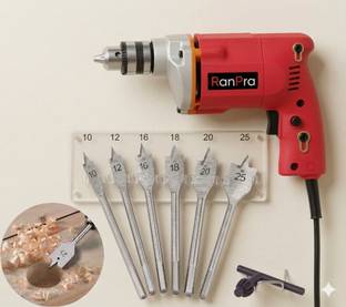RanPra HEAVY DUTY 10MM SCREWDRIVER MACHINE | 10MM DRILL & 6PCS FLAT WOOD DRILL BIT ( ONLY WHICH IS SHO...