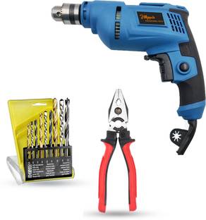 Hillgrove HGCM864M1 500W Power Drill Machine with 9Pcs All Type Drill Bits for Making HGCM864M1 Holes in Metal/Wood/Concrete with Reverse Rotation and Variable Speed Pistol Grip Drill