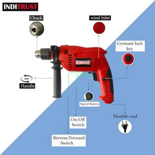 Inditrust Red Impact Drill Machine Set, 700W, 100% Copper Winding 9pc Drill Bits for Wall/Wood/Metal, ...