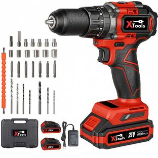 XTOOLS Brushless Motor |Metal & Wood | Includes 2 Batteries & Charger Power Full Drill Machine Cordles...