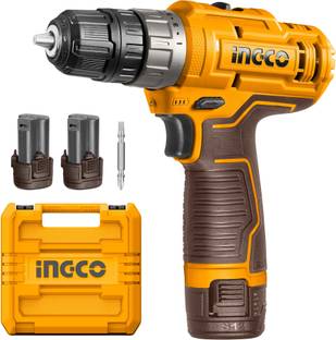 INGCO Cordless Drill Machine, 2pcs 1.5Ah Batteries, 12V, 15+1, 20Nm, Variable Speed, LED, Cordless Dri...