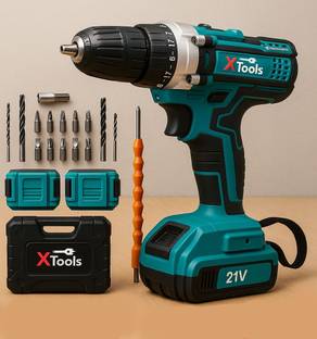 XTOOLS Cordless drill blue 21V Lithium-Ion Cordless Drill Machine | 10mm Keyless Chuck | High Torque 4...