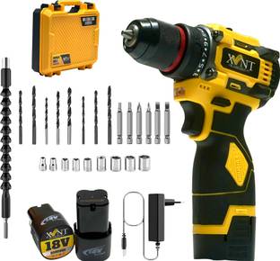 XLNT 18V Brushless Cordless Drill Machine 18V Battery Fast Charger 0-1500 RPM | With Bits, Sockets & C...