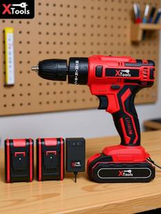 XTOOLS New Red Drill 21V 21v Cordless Power Drill Set 1500 RPM Cordless Drill