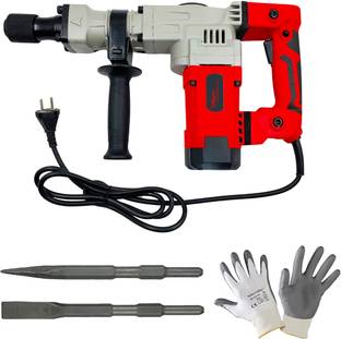 Hillgrove MCGH4M5 100% Copper 18MM Demolition Chisel+Hammer Concrete Breaker Drill Machine with Safety Gloves and 2 Bits for Breaking Concrete Wall DFH53 Pistol Grip Drill