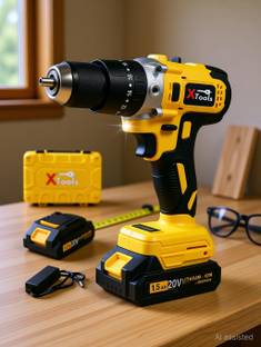 XTOOLS 1.5Ah Lithium Battery, 13mm Chuck, 60Nm Torque, 2-Speed 20V Brushless Cordless Drill Machine Ki...