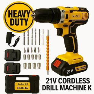 Hamid 21V Cordless Drill Machine 21V MACHINE KIT x2-21V Battery Operated with 2 Speed and 25pc Accesso...