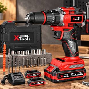 XTOOLS 21V Cordless Drill Machine with 2 Batteries, Charger, Bits & Carry Case 21V Cordless Power Dril...