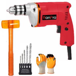 RanPra 10MM DRILL MACHINE WITH 5PCS DRILL BIT AND RUBBER HAMMER Pistol Grip Drill