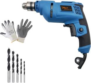 Hillgrove 100% Copper Winding HGCM1097M3 700W Power Drill with Gloves, Wood Drill Bits for Holes in Metal/Wood/Concrete with Reverse Rotation and Variable Speed HF0184 Pistol Grip Drill