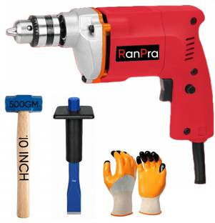 RanPra 10MM ELECTRIC DRILL MACHINE | 500GM SLEDGE HAMMER | 10INCH FLAT CHISEL | SHOWN IN 1ST IMAGE Pis...