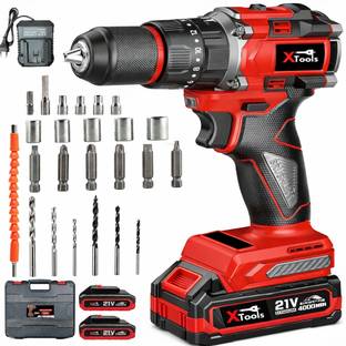 XTOOLS Brushless Cordless Drill for Metal & Wood with 2 Batteries & Charger 21V Brussless Cordless Dri...