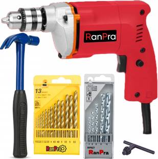 RanPra 10MM DRILL MACHINE WITH DRILL BIT SET AND CLAW HAMMER Pistol Grip Drill