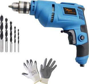 Hillgrove MCGH1097M1 500W Power Drill Machine with Gloves, 5Pcs Wood Drill Bits for Making Holes in Me...