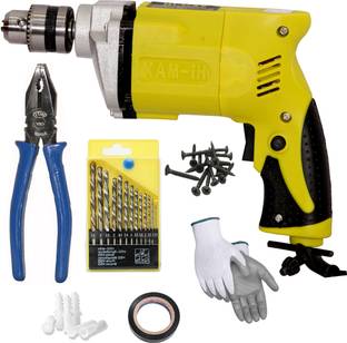 Digital Craft 10MM Electric Drill Machine 300W,8"Inch Combination Plier,13Pc for Home Improvement HSS Drill Bit Set Pistol Grip Drill