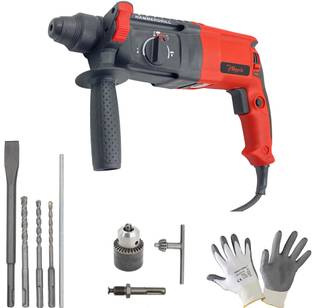 Hillgrove MCGH1044M6 26mm Hammer Impact Drill Machine Forward/Reverse Rotation with Gloves & 5Pcs SDS Plus Bits,Drill Chunk(13mm) for Drilling in Metal/Wood/Concrete HMD12 Pistol Grip Drill