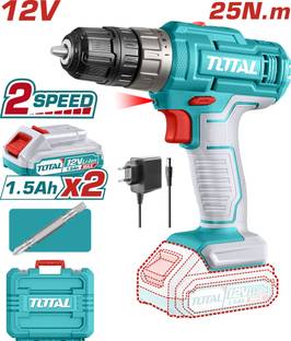TOTAL 12V Cordless Drill with 25Nm Torque, 2-Speed Gear, LED Light-TDLI1228 Cordless Drill
