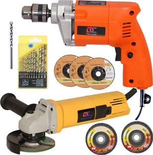 Digital Craft 10mm 400W Drill Machine, Angle Grinder 801,13Pc HSS Drill 2Pc 4"Inch Flap Disc,1/4 Masno...