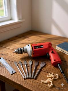 RanPra 10MM DRILL MACHINE WITH 6PCS FLAT WOOD DRILL BIT Pistol Grip Drill
