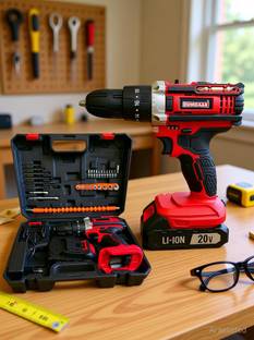 DUMDAAR Cordless Impact Drill Driver 20V with 36Pcs Drill Kit – 1500RPM 10mm Keyless Chuck, 18 Torque ...