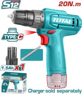 TOTAL 12V Lithium-Ion Cordless Drill with 20Nm Torque, USB-C Charging-TDLI12456 Cordless Drill