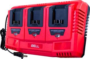 iBELL One Power Series Li-Ion Tri Charger,3 Slot 21V Battery Charger with USB Port,65W Fast Charging,3A Output,AC 100-240V~ 50/60Hz Input,Priority Sequential Charging, Cordless Drill
