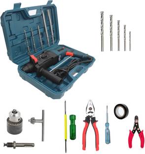 Hillgrove MCGH1036M6 26mm Hammer Impact Drill Machine with 5Pcs Hand Tool Kit,Drill Chunk (13mm),5Pcs Masonry Drill Bit Set For Drilling in Metal/Wood/Concrete HYC22 Pistol Grip Drill