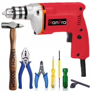 RanPra 10MM DRILL MACHINE WITH 300GM CROSS PEEN HAMMER & 4 TOOL SET| 10MM DRILL MACHINE Angle Drill