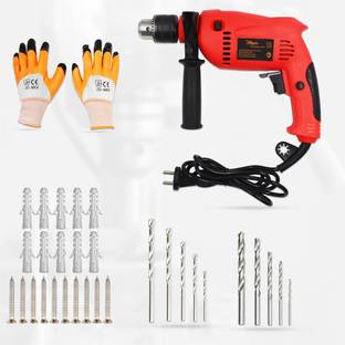 Hillgrove HGCM134M1 700W Drill Machine with 10Pcs Screws, 10Pcs Plastic Gitti, 5Pc Masonry & Metal Dri...