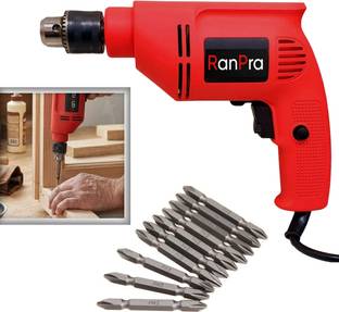 RanPra 10MM DRILL MACHINE ( FORWARD & REVERSE FUNCTION ) WITH 10PCS SCEWDRIVER BIT Pistol Grip Drill