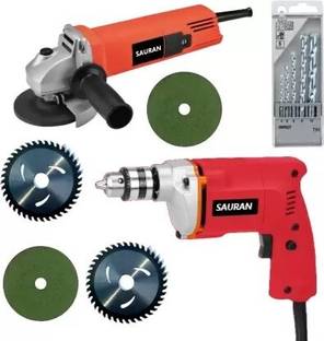 Sauran 10MM DRILL MACHINE WITH 5 PCS BITS & ANGLE GRINDER WITH 4 BLADES Pistol Grip Drill