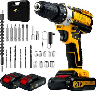 XLNT 21v Cordless Drill Machine For Home Use, With 2 Pcs Batteries And Drill Bits, Fast Charger, 2 Spe...