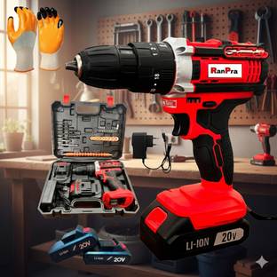 RanPra 21 Volt Cordless Drill 21V SCREWDRIVER HEAVY DUTY ( DOUBLE BATTERY) WITH GLOVES Cordless Drill