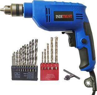 Inditrust 400w New Heavy duty 10mm Electric drill machine 13pc HSS & 5pc Masonry bit Pistol Grip Drill